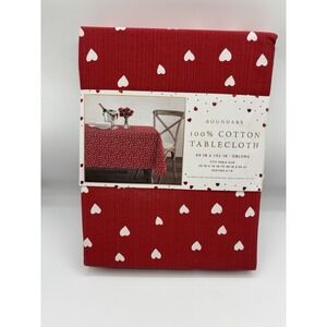 Valentines Day Boundary Tablecloth Red White Hearts 100 Cotton 60x102 Oblong NWT